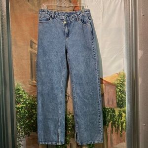 SHEIN off center button denim jeans